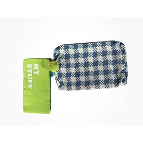 Pillowfort Kids Pouch Set W11”xH7” Blue/white & W8”xH4.25” Lime Green 2pcs New - Picture 3 of 4